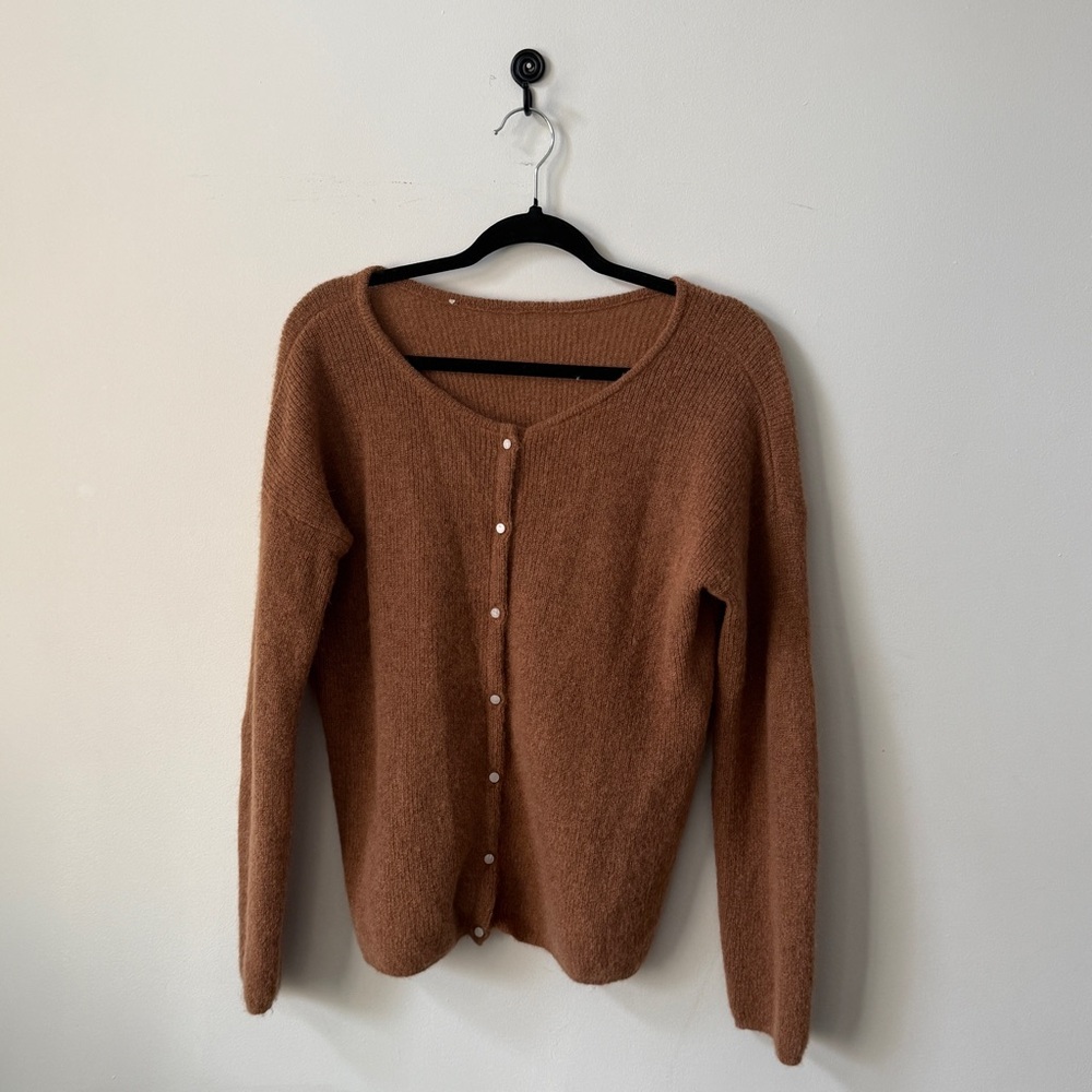 Sezane Rust Brown Button-Front Wool Cardigan